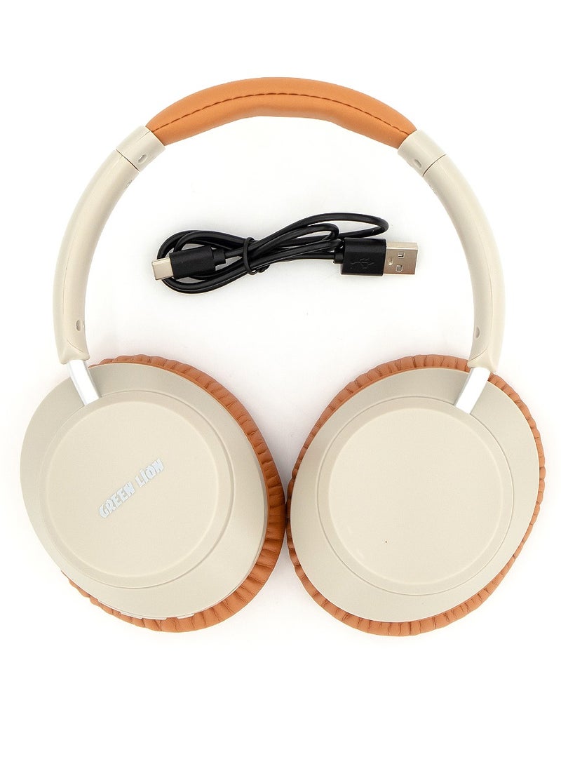 Wireless Headphone 300mAh Battery, Active Noise Cancellation, Comfortable, 10m Range, 2.5 Hours Charging, 24 Hours Playtime, Bluetooth 5.3, Green Lion Santiago Beige