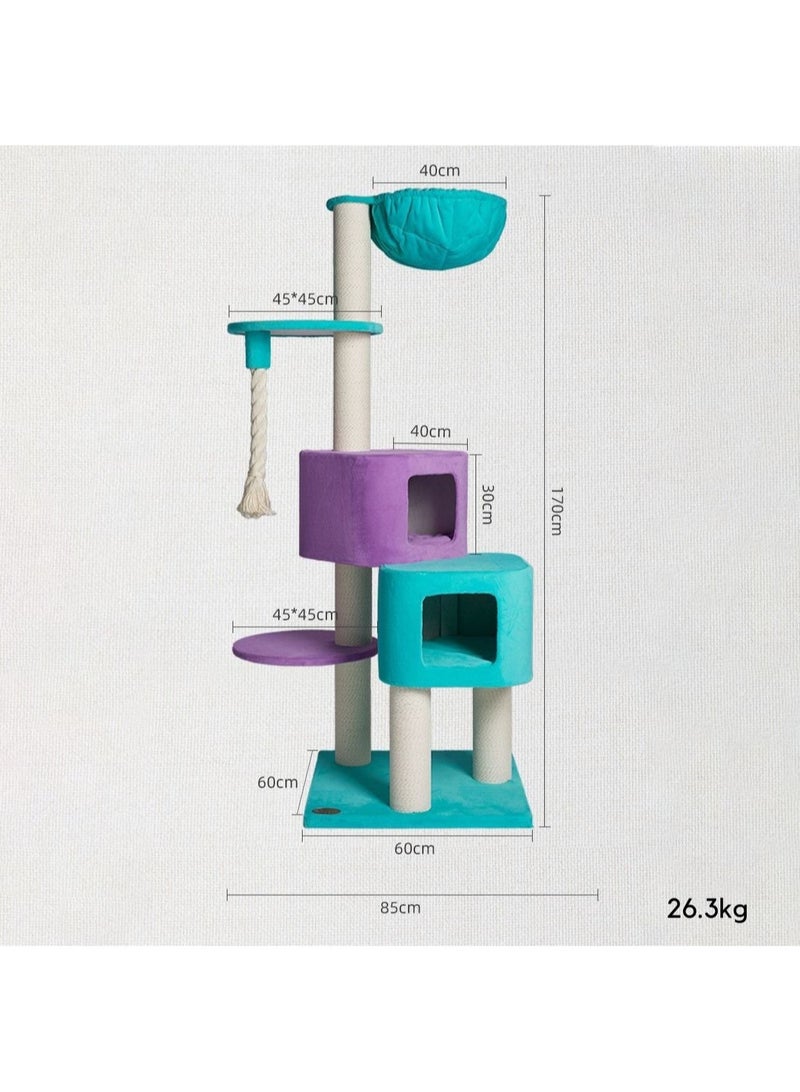 SOPAPETS High-End Large Cat Tree Tower, Scratching Posts, Cat Condo, Removable Soft Cushion, Hammock, Super Stable (60*60*170cm)