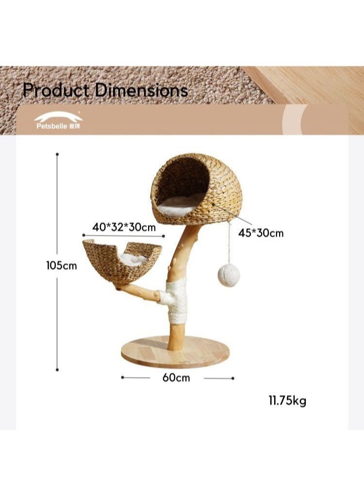 SOPAPETS High-End Medium Cat Tree Tower, Premium Rubber Wood, Scratching Posts, Cat Condo, Cat Bed, Removable Soft Cushion, Super Stable (60*60*105cm)