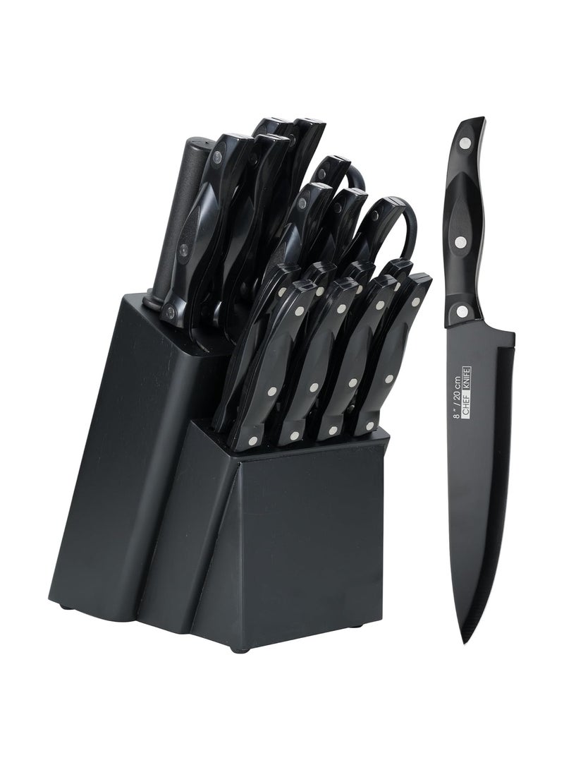 Knife Sets for Kitchen with Block, 19 Piece Kitchen Knife Set, Ultra Sharp Chef Knife Set for Kitchen, High Carbon Stainless Steel Knife Block Set with Sharpener, Black