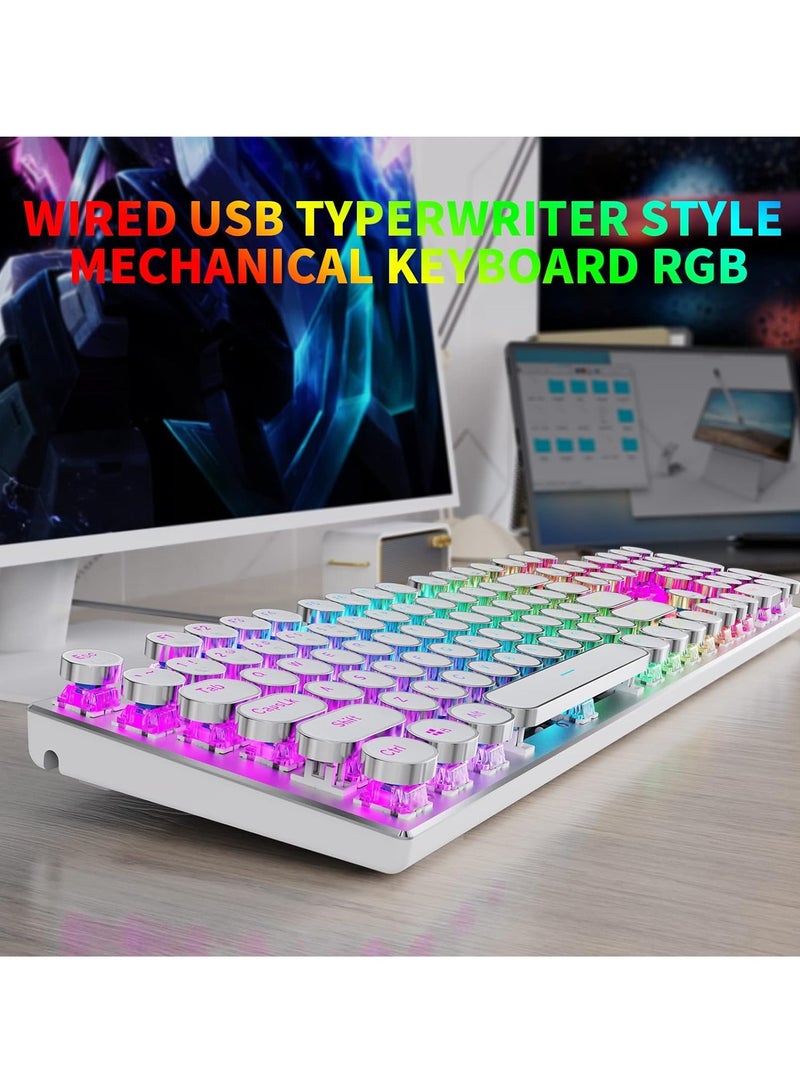 Mechanical Gaming Keyboard with LED Backlit, Retro Punk Typewriter style, Mechanical Keyboard with 104 Keys Blue Switch, RGB Backlight Modes, Metal Panels Round Keycaps for Windows/Mac/PC