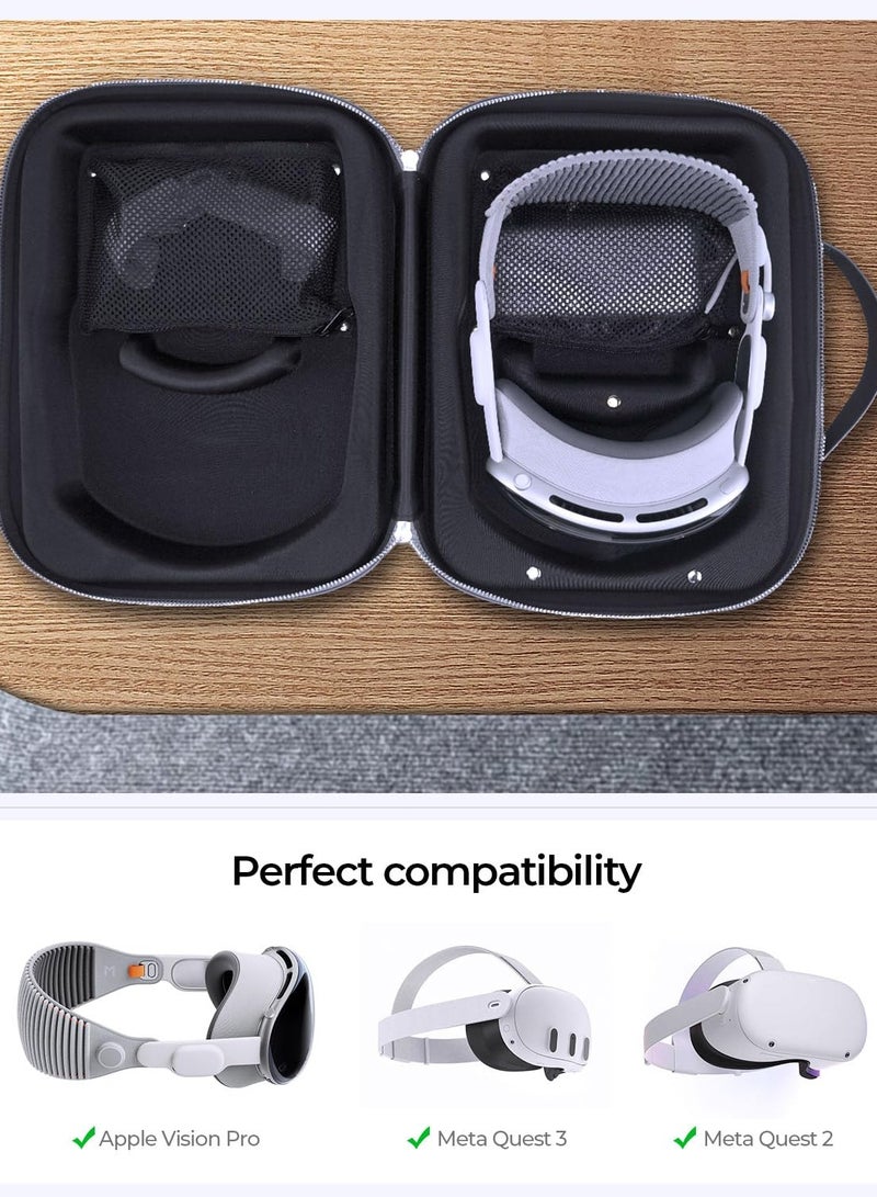 Portable Travel Case for Vision Pro Meta Oculus Quest 2 Quest 3 Dual Use Portable Zipper Hard Carrying Case 10X Military Protection Storage Home case with power supply Suitable for Travel Storage