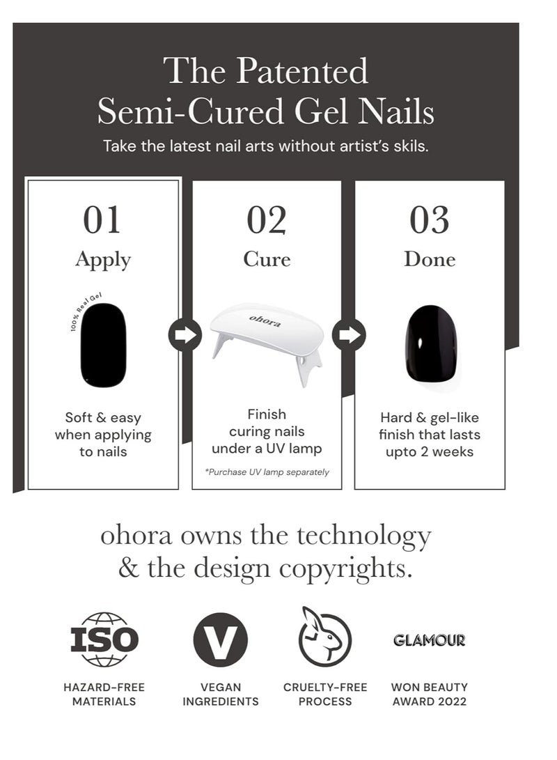 ohora Semi Cured Gel Nail Strips (N Bare Apricot) - Works with Any Nail Lamps, Salon-Quality, Long Lasting, Easy to Apply & Remove - Includes 2 Prep Pads, Nail File & Wooden Stick