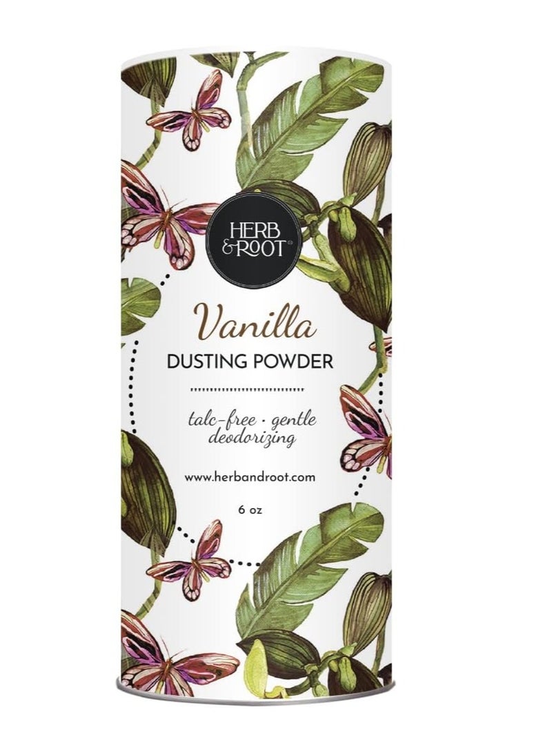 Vanilla Talc Free Dusting Powders made with Arrowroot, soothing oats, zinc, and magnesium. Free of Baking Soda. For chafing, deodorizing, sweating