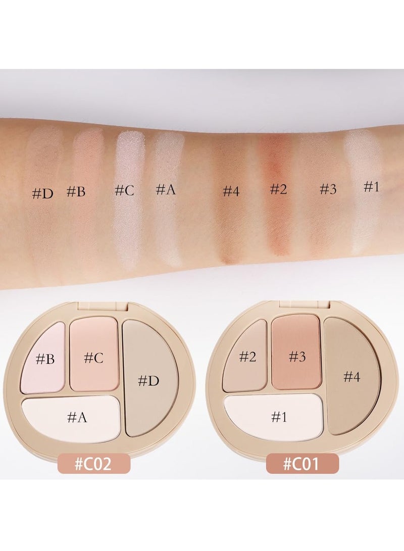 SYOSI 2 Pcs Concealer Contour Palette, 4 Colors Color Correcting Concealer, Long Lasting Foundation Palette for Dark Circles, Red Marks, Scars, Professional Full Coverage Concealer