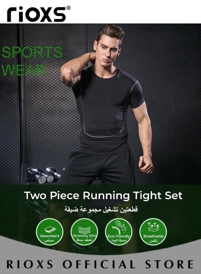 Men's Sports Two Piece Set-Athletic Short Sleeve And Shorts,Base Tops T-Shirts Pants Set,Quick Dry Training Set For Fitness Running Gym Workout