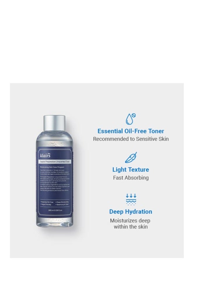 [KLAIRS] Supple Preparation Unscented Toner 6.08 fl oz, Lightweight, Essential Oil-Free, Alcohol Free, Packaging Changed