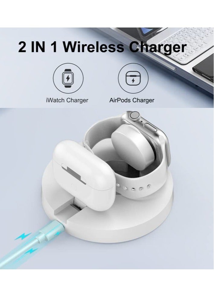 Wireless Charger, 2023 New for Apple Watch Charger 2 in 1 Wireless Charging Station Magntic Charging Stand  Durable TPU Design Compatible for iWatch Series