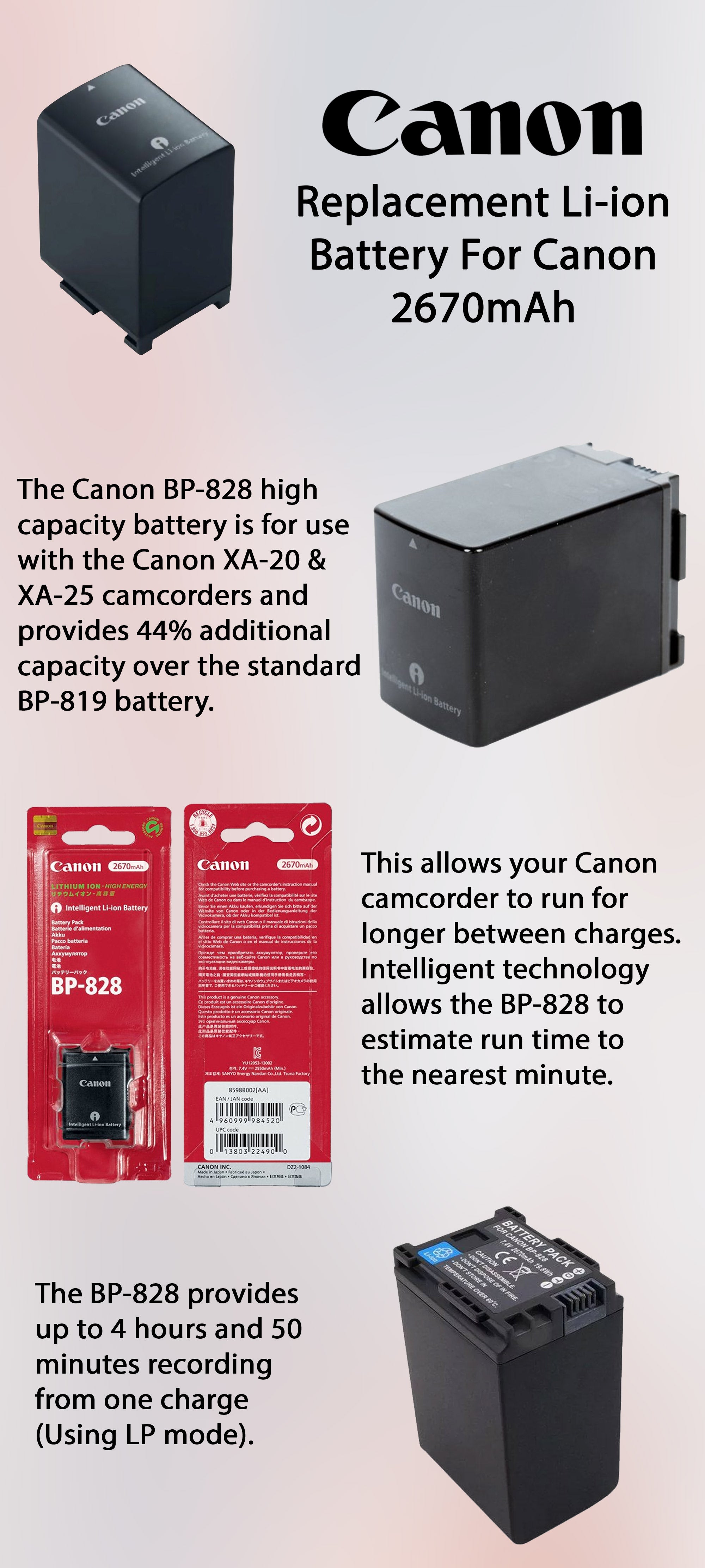 2670.0 mAh Replacement Li-ion Battery For Canon Camera Black