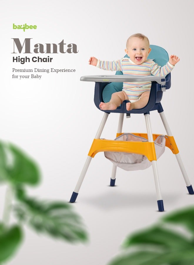 2 In 1 Manta Baby High Chair For Kids Baby Feeding Chair With 2 Adjustable Height Footrest Safety Belt Baby Booster Seat For Baby With Food Tray Kids High Chair For Baby 6 Months To 4 Years Blue