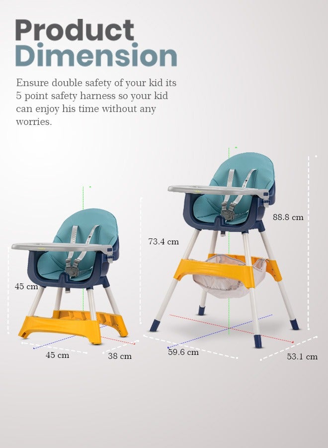 2 In 1 Manta Baby High Chair For Kids Baby Feeding Chair With 2 Adjustable Height Footrest Safety Belt Baby Booster Seat For Baby With Food Tray Kids High Chair For Baby 6 Months To 4 Years Blue