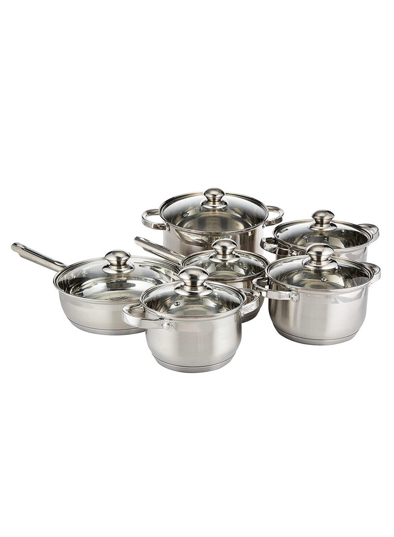 Wilson Stainless Steel 12-Piece Cookware Set - Casserole, Saucepan, Fry Pan Heavy Duty With Stainless Steel Handle Gas, Stove-tops Compatible For Family Meals