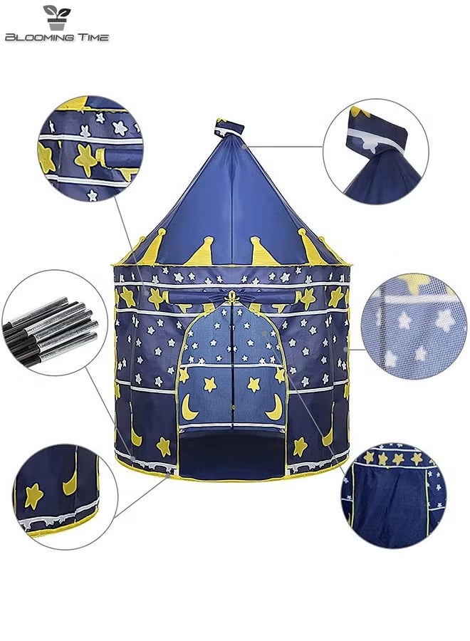 Star And Moon Pattern Yurt Tent, Indoor And Outdoor Game House, Dream Castle, Dark Blue