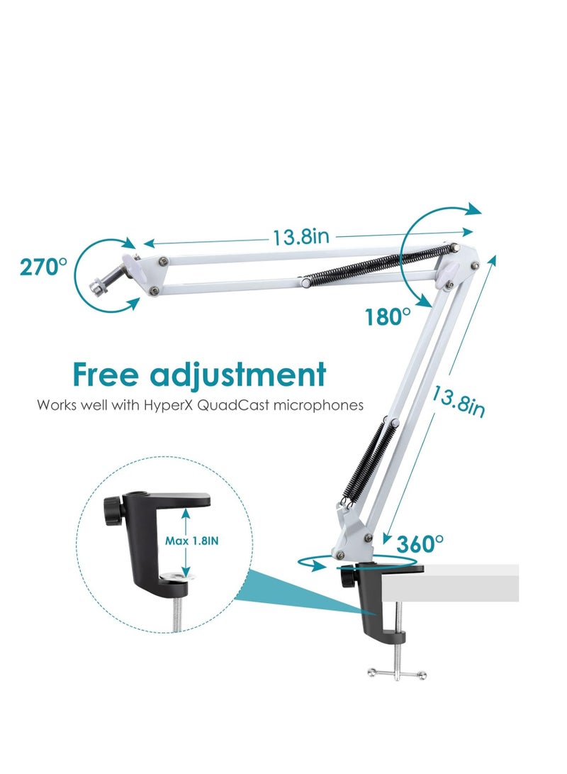 White Boom Arm for HyperX QuadCast S - White Mic Arm Compatible with Hyperx Quadcast White Microphone, Premium White QuadCast S Microphone Boom Arm Stand by YOUSHARES