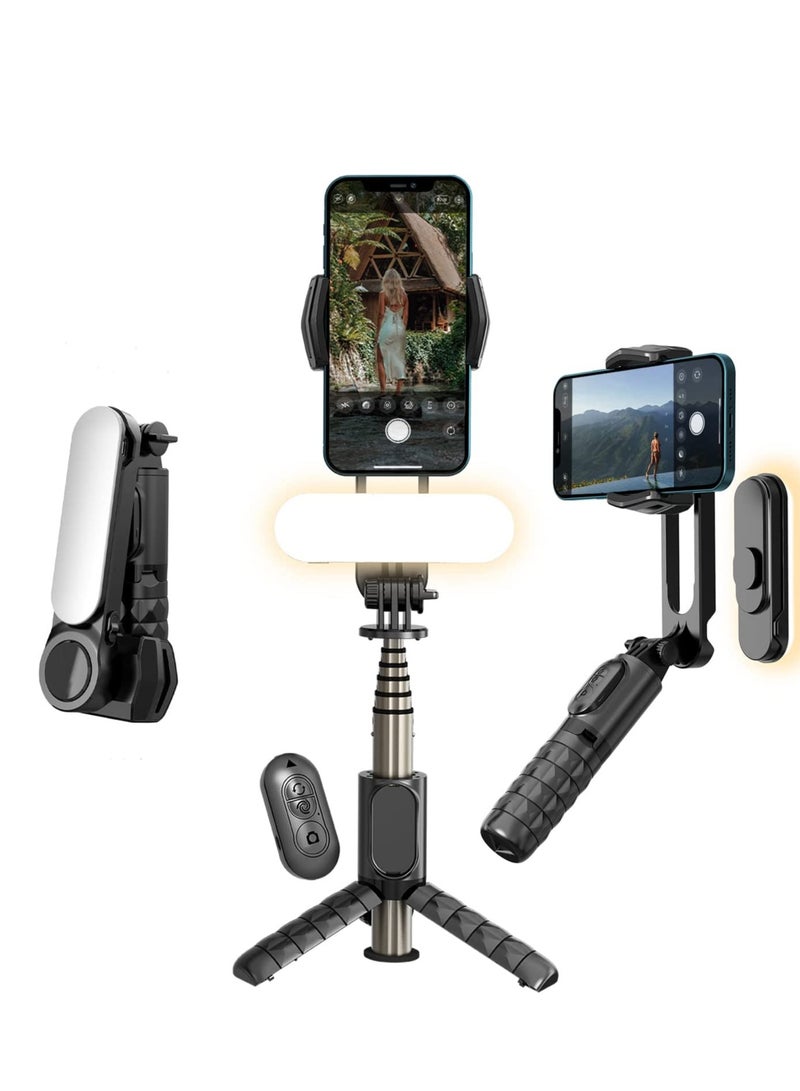 Gimbal Stabilizer For Smartphones, 360° Rotation Tripod with Wireless Remote Fill Light, Portable Phone Holder Auto Balance 1-Axis Gimbal for Filming Bluetooth Selfie Stick Mobile Phone Holder