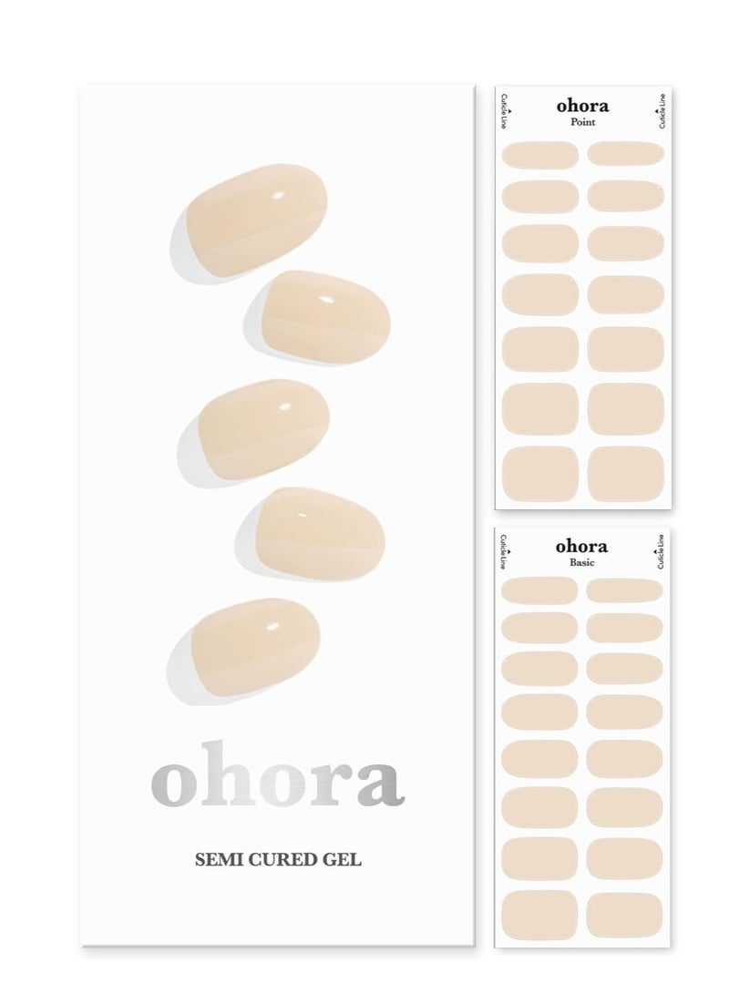 ohora Semi Cured Gel Nail Strips (N Cream Base) - Works with Any Nail Lamps, Salon-Quality, Long Lasting, Easy to Apply & Remove - Includes 2 Prep Pads, Nail File & Wooden Stick - Beige