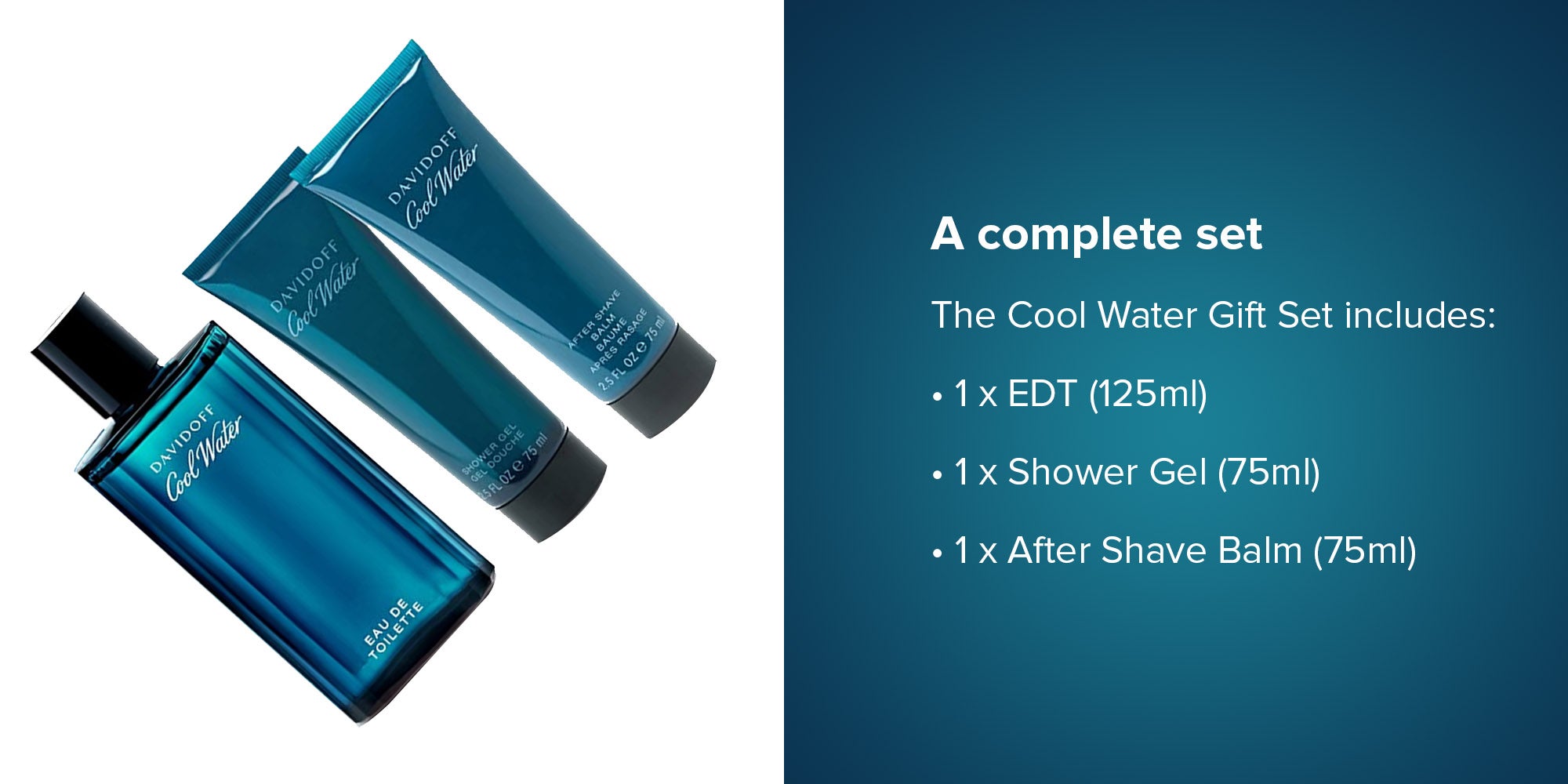 Cool Water Gift Set EDT Spray (125ml), Shower Gel (75ml), After Shave Balm (75ml)