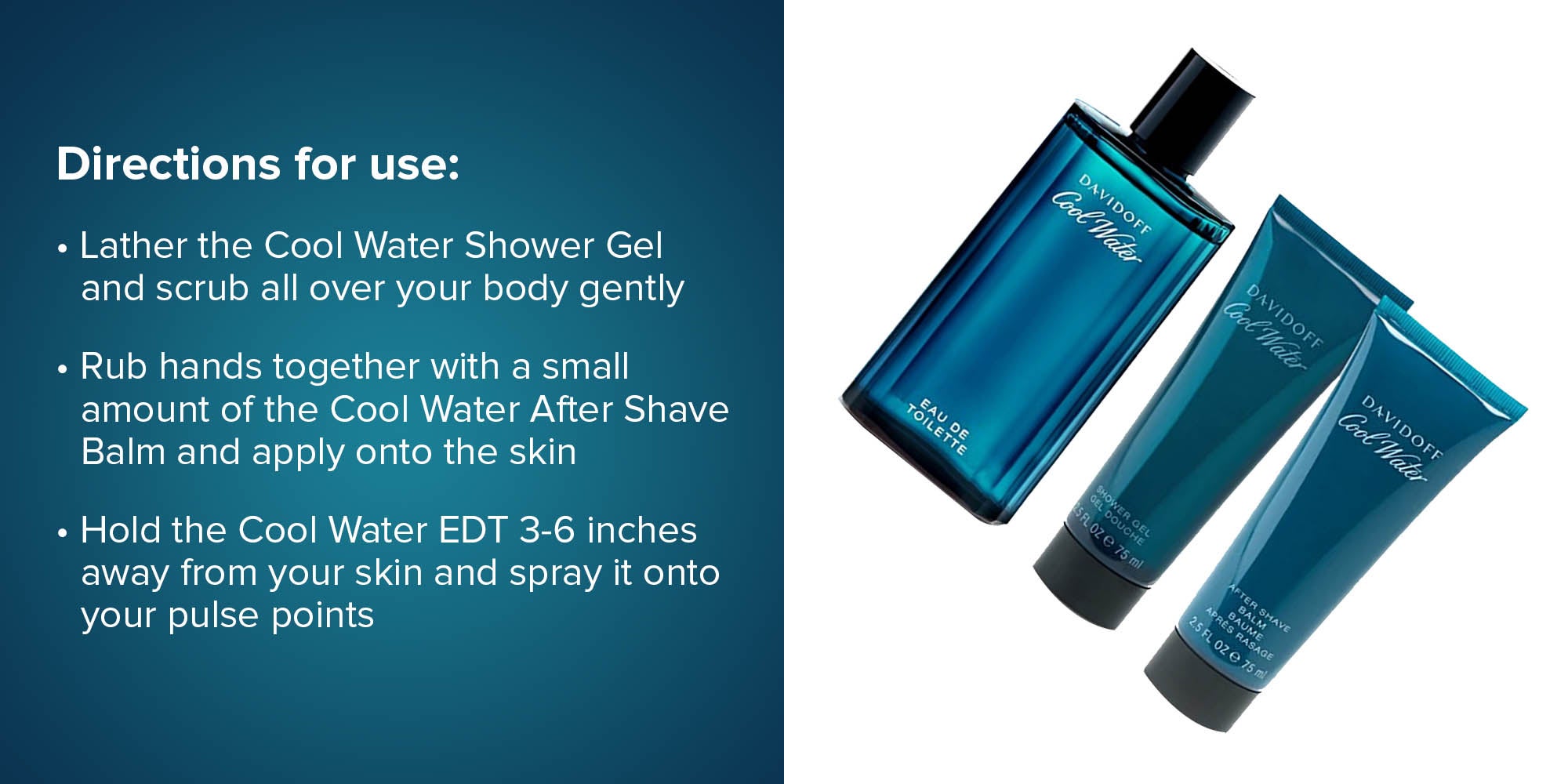 Cool Water Gift Set EDT Spray (125ml), Shower Gel (75ml), After Shave Balm (75ml)