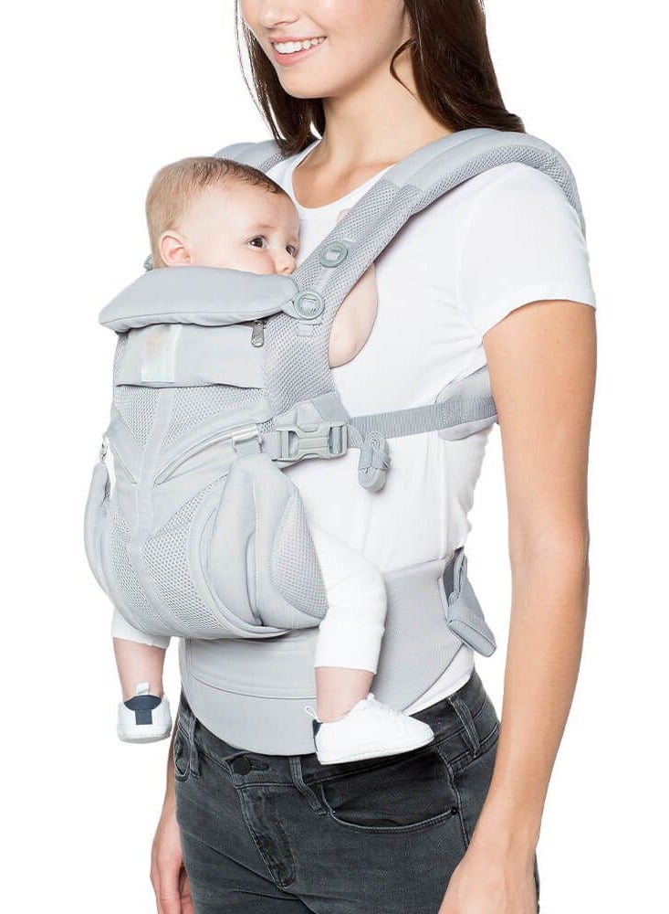 360 All Position Baby Carrier with Lumbar Support and Cool Air Mesh, Adjustable Hook and Loop, Classic Weave, Soft Fabric, Newborn to Toddler (7-45 lb), Grey