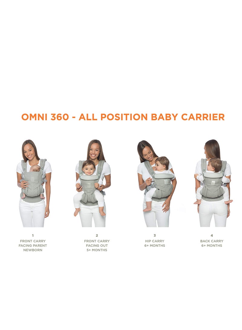 360 All Position Baby Carrier with Lumbar Support and Cool Air Mesh, Adjustable Hook and Loop, Classic Weave, Soft Fabric, Newborn to Toddler (7-45 lb), Grey