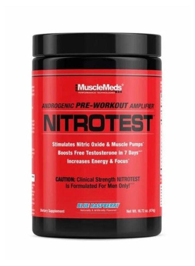 Nitrotest, Androgenic Pre-Workout Amplifier, Blue Raspberry, 30 Servings 474Gram