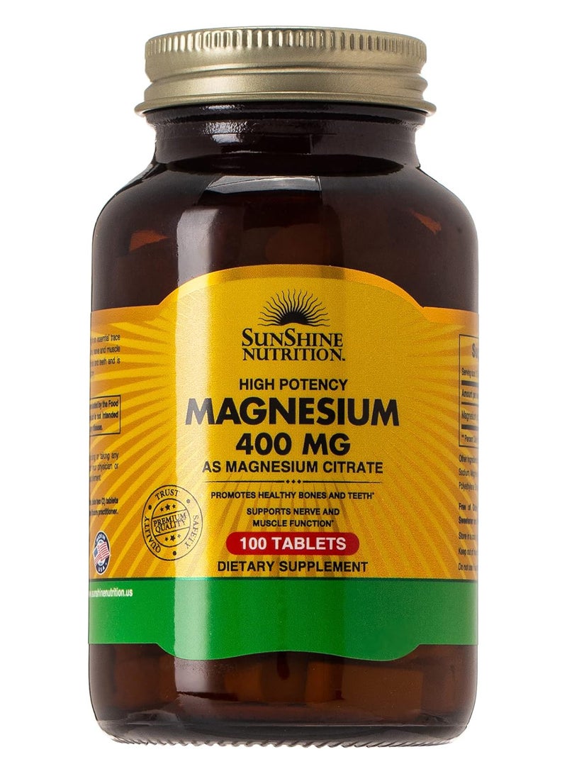 High Potency Magnesium 400Mg Infused With Magnesium Citrate Dietary Supplement Promotes Healthy Teeth And Bones Supports Nerve And Muscle Function 100 Tablets