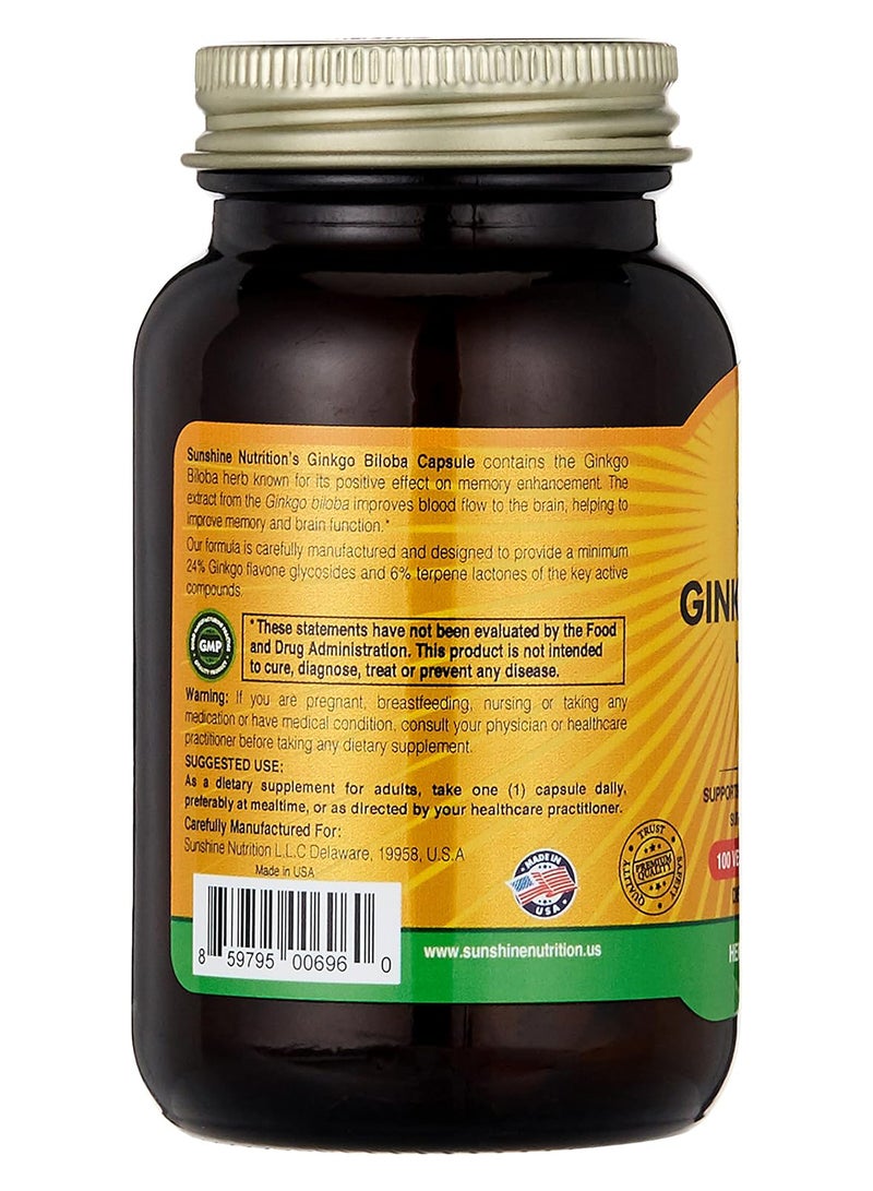 Ginkgo Biloba Leaf Extract 150 Mg Dietary Supplement Herbal Ingredient Supports Memory And Brain Function Suitable For Vegetarians 100 Capsules