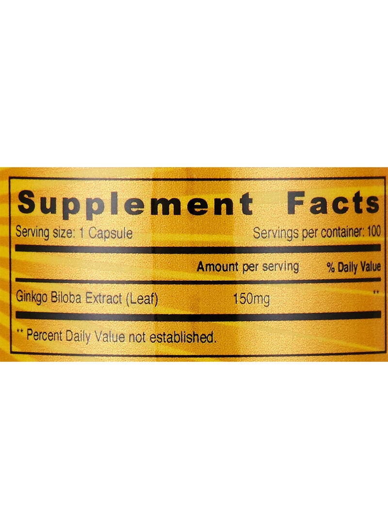 Ginkgo Biloba Leaf Extract 150 Mg Dietary Supplement Herbal Ingredient Supports Memory And Brain Function Suitable For Vegetarians 100 Capsules
