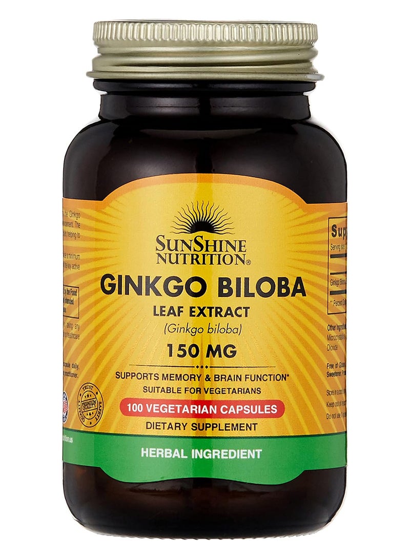 Ginkgo Biloba Leaf Extract 150 Mg Dietary Supplement Herbal Ingredient Supports Memory And Brain Function Suitable For Vegetarians 100 Capsules