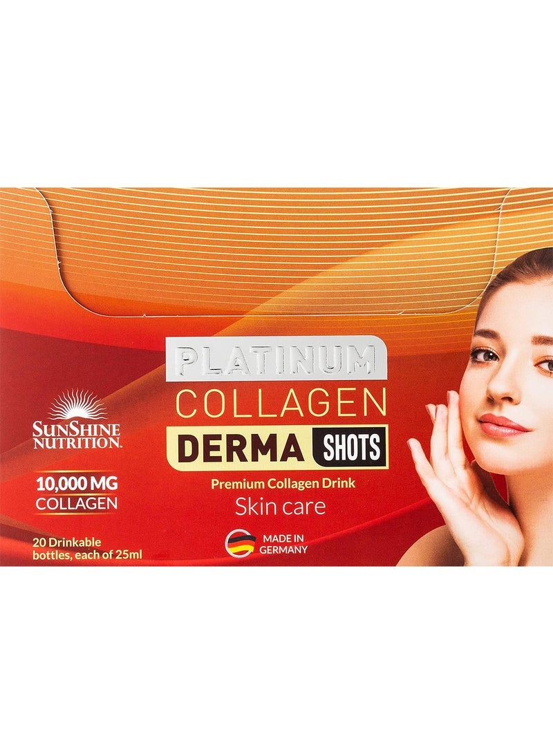 Platinum Collagen Derma Shots Strawberry Flavor Skin Care 10000 Mg Collagen Sugar Free 20 Shots 500Ml