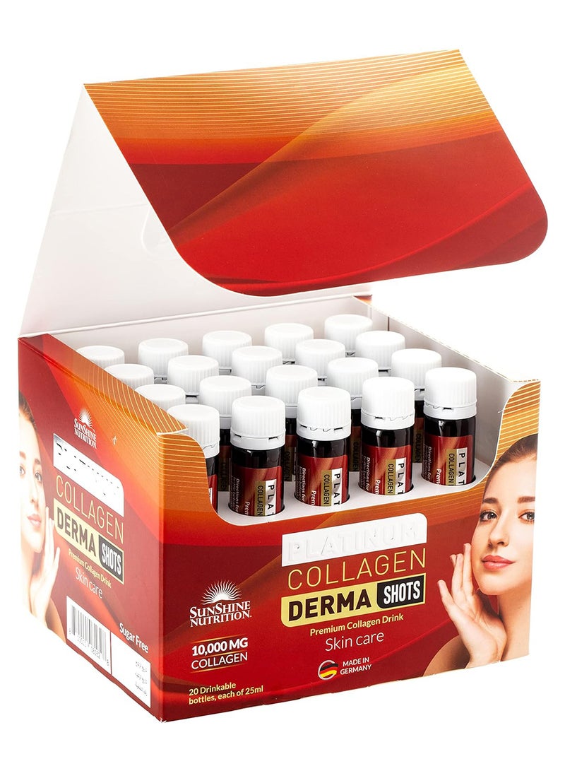 Platinum Collagen Derma Shots Strawberry Flavor Skin Care 10000 Mg Collagen Sugar Free 20 Shots 500Ml