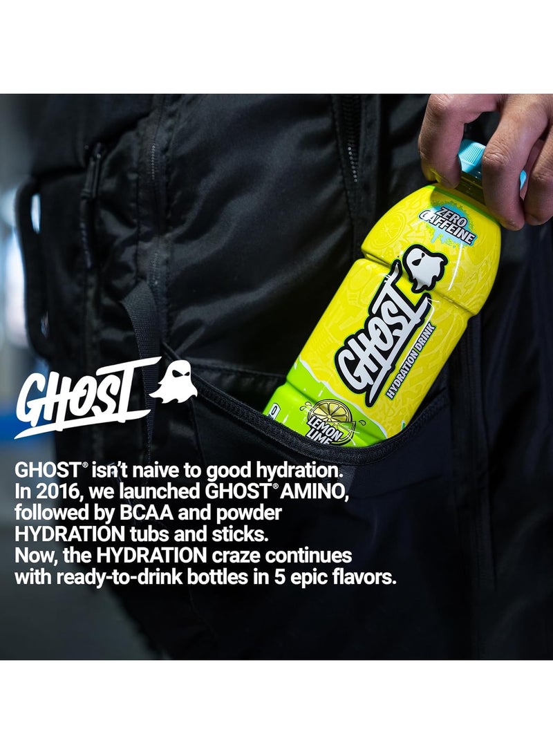 Ghost Hydration Drink, Lemon Lime Flavor, Zero Caffeine, Zero Sugar, 16.9 fl oz (500 ml), Pack of 12