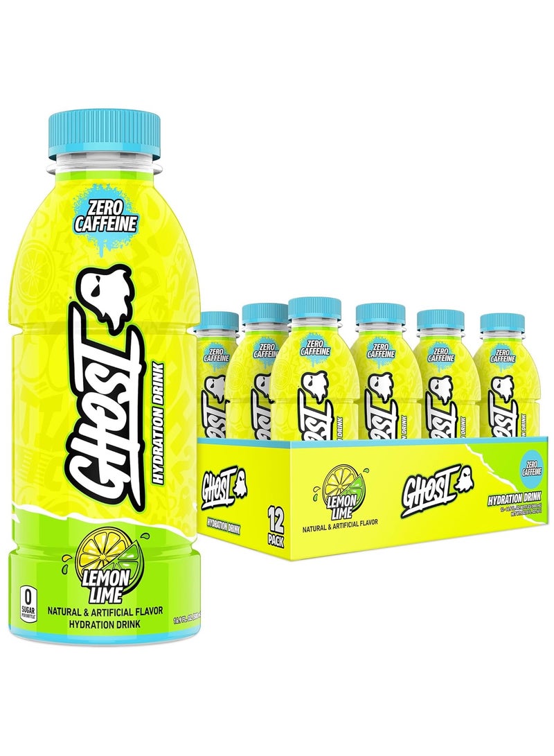 Ghost Hydration Drink, Lemon Lime Flavor, Zero Caffeine, Zero Sugar, 16.9 fl oz (500 ml), Pack of 12
