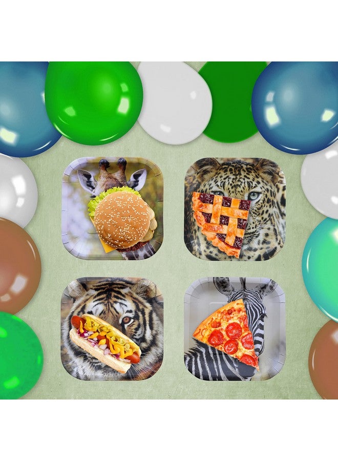 Jungle Safari Paper Party Plates (16 Pcs)! 167In. Square Dessert Plates In Authentic Lifelike Jungle Animal Faces! 4 Ea. Leopardstigersgiraffeszebras