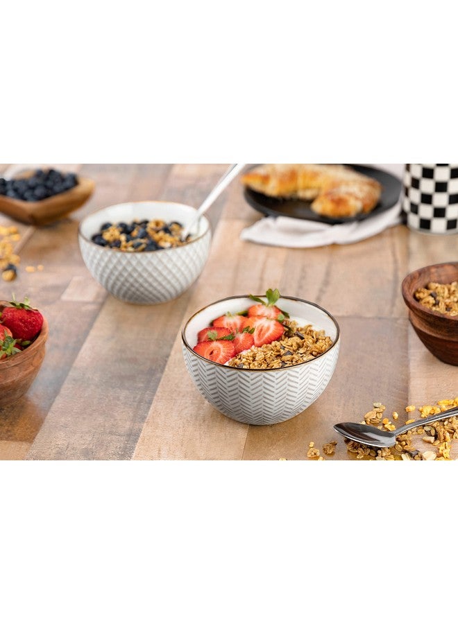 Ceramic Cereal Bowls Embossed For Yogurt Dessert And Poke Microwave & Dishwasher Safe Cream With Dark Copper Accents Set Of 4 22 Oz Narbonne Collection