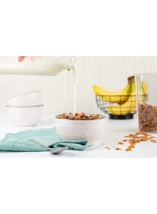 Ceramic Cereal Bowls Embossed For Yogurt Dessert And Poke Microwave & Dishwasher Safe Cream With Dark Copper Accents Set Of 4 22 Oz Narbonne Collection