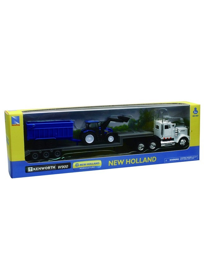 Newray Kenworth Lowboy Trailer With New Holland Construction Tractor Play Set