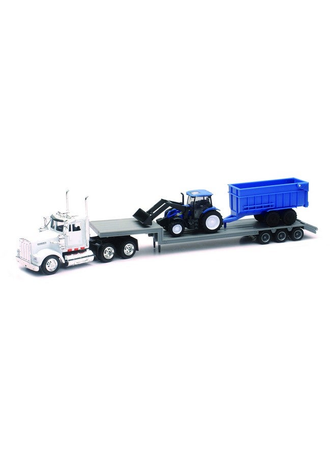 Newray Kenworth Lowboy Trailer With New Holland Construction Tractor Play Set