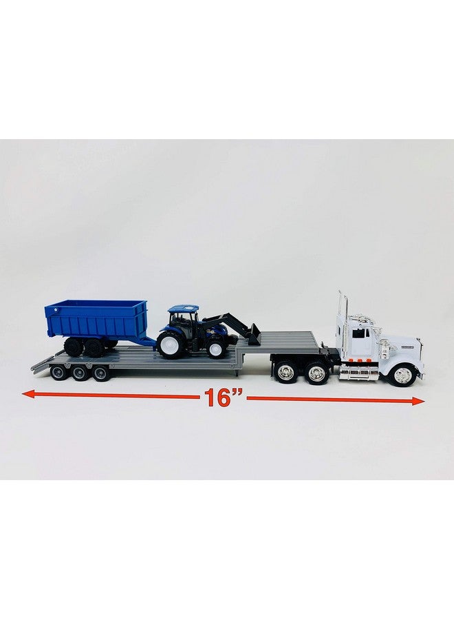 Newray Kenworth Lowboy Trailer With New Holland Construction Tractor Play Set