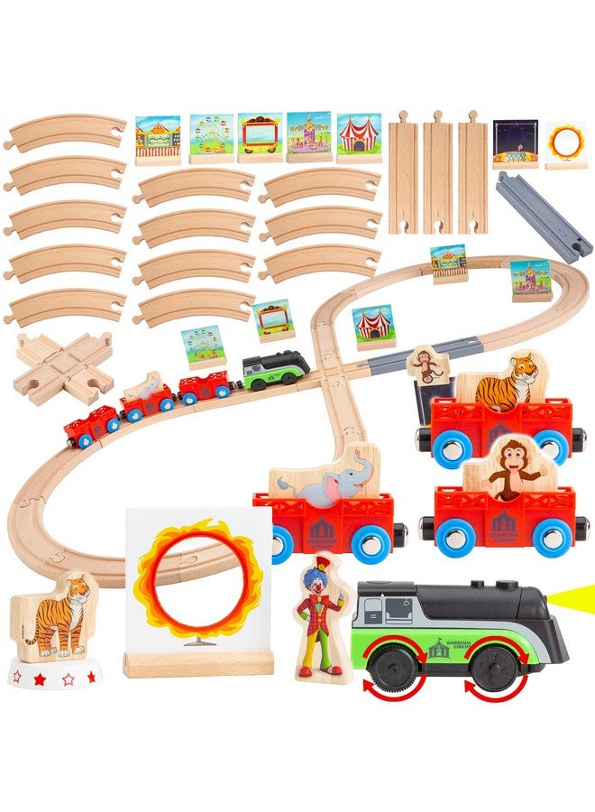 41 Pcs Battery Operated Motorized Light And Sound Circus On Wooden Railway Figure 8 Train Set Compatible With Thomas Brio Chuggington Melissa & Doug