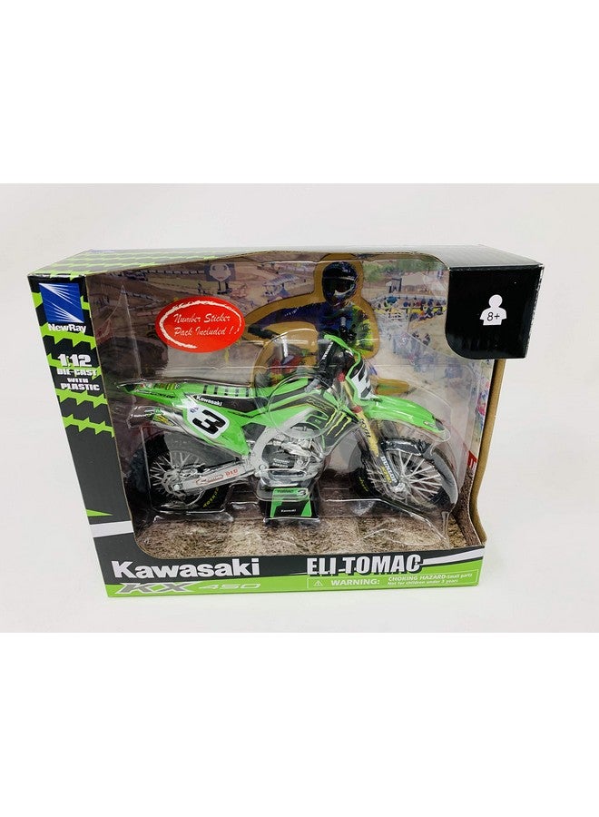 Kawasaki Kx 450 3 Eli Tomac Factory Racing 1/12 Scale Diecast Motorcycle Model By Newray