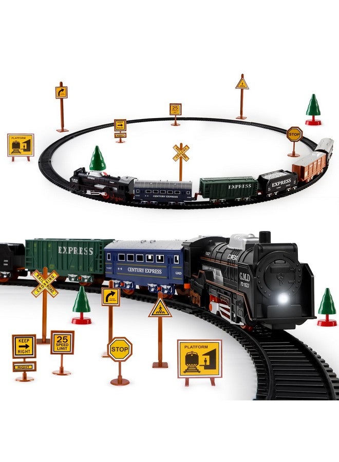 Train Set With Light For Kids Cargo Cars And Long Track For Boys & Girls Aged 312 Train Toys Railway Kits With Signposts & Trees Electric Train Race Track Playsetgreat Birthday & Xmas Gifts