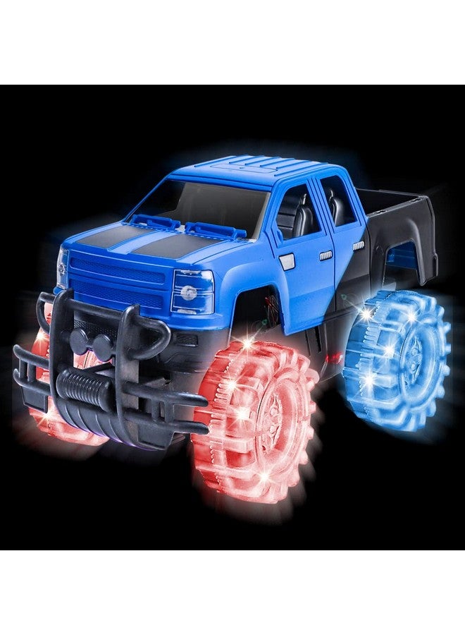 Light Up Blue & Black Monster Truck 1 Piece 8 Inch Toy Monster Truck With Flashing Led Tires & Batteries Push N Go Car Toys For Kids Fun Gift For Boys & Girls Ages 3 & Up