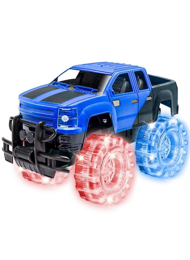 Light Up Blue & Black Monster Truck 1 Piece 8 Inch Toy Monster Truck With Flashing Led Tires & Batteries Push N Go Car Toys For Kids Fun Gift For Boys & Girls Ages 3 & Up