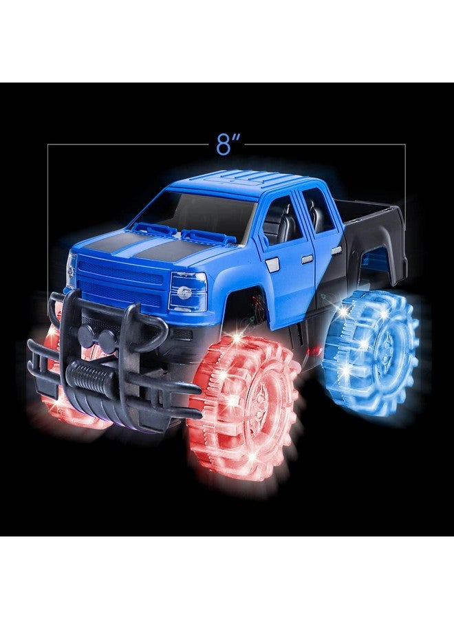 Light Up Blue & Black Monster Truck 1 Piece 8 Inch Toy Monster Truck With Flashing Led Tires & Batteries Push N Go Car Toys For Kids Fun Gift For Boys & Girls Ages 3 & Up