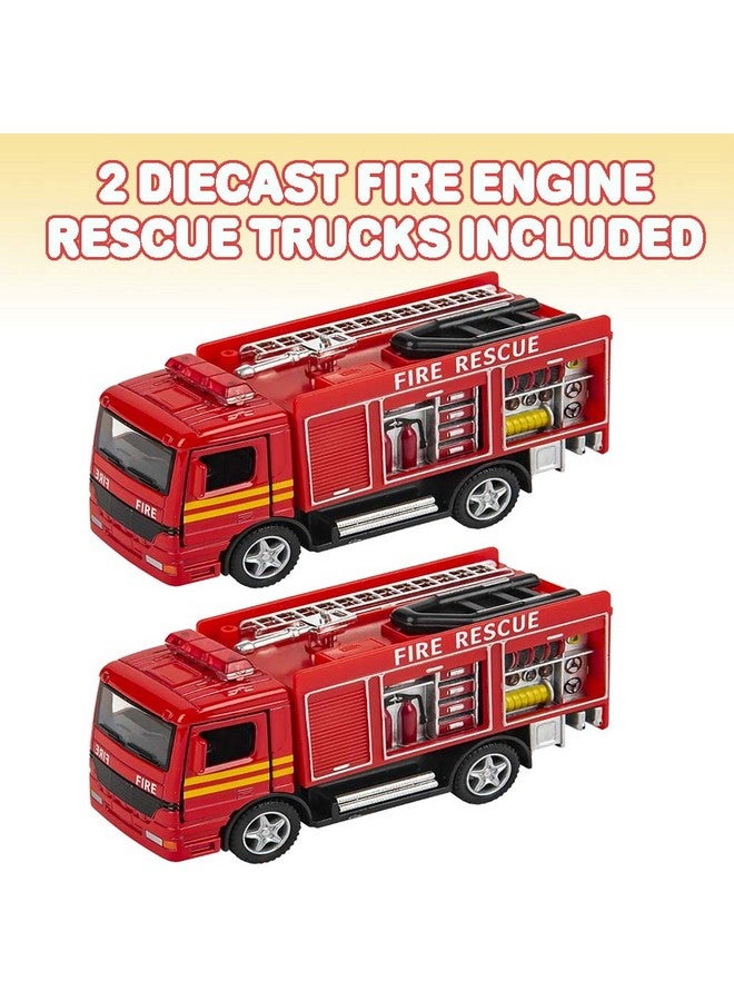 5 Inch Diecast Fire Engine Rescue Trucks Set Of 2 Diecast Toy Firetrucks With Pullback Mechanism Great Gift Idea For Boys And Girls