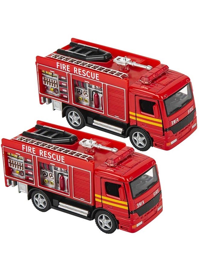 5 Inch Diecast Fire Engine Rescue Trucks Set Of 2 Diecast Toy Firetrucks With Pullback Mechanism Great Gift Idea For Boys And Girls
