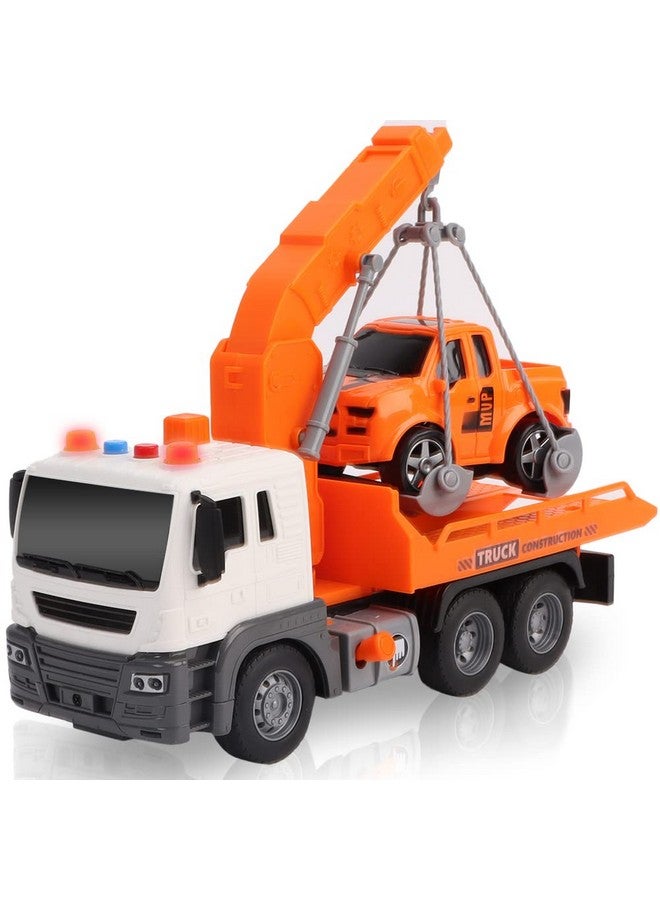 Light Up Tow Truck Toy Scale Model Tow Truck With Movable Flat Bed Lights Sound And Small Car Toy For Kids Interactive Tow Truck Toys For Boys And Girls For Ages 3 And Up