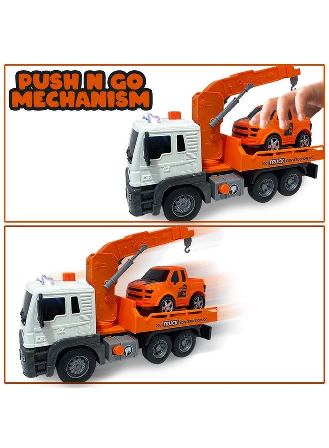 Light Up Tow Truck Toy Scale Model Tow Truck With Movable Flat Bed Lights Sound And Small Car Toy For Kids Interactive Tow Truck Toys For Boys And Girls For Ages 3 And Up