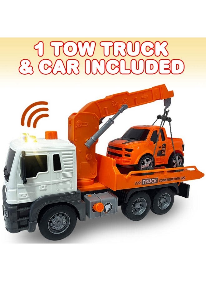 Light Up Tow Truck Toy Scale Model Tow Truck With Movable Flat Bed Lights Sound And Small Car Toy For Kids Interactive Tow Truck Toys For Boys And Girls For Ages 3 And Up